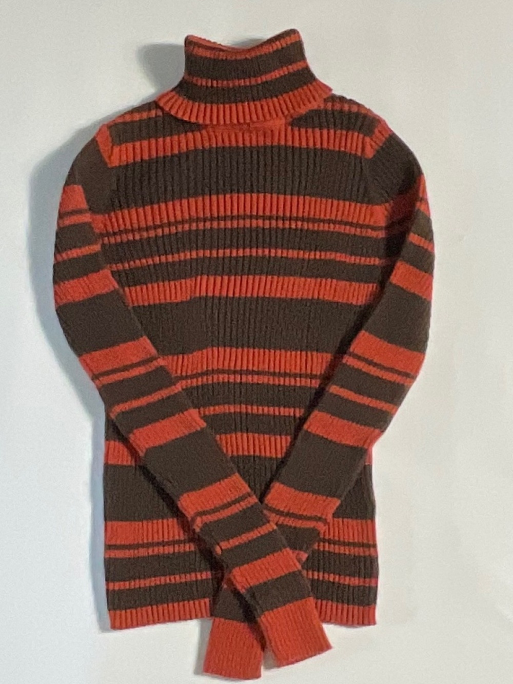 The Limited Vintage Striped Ribbed Turtleneck Sweater — Brown/Orange Small